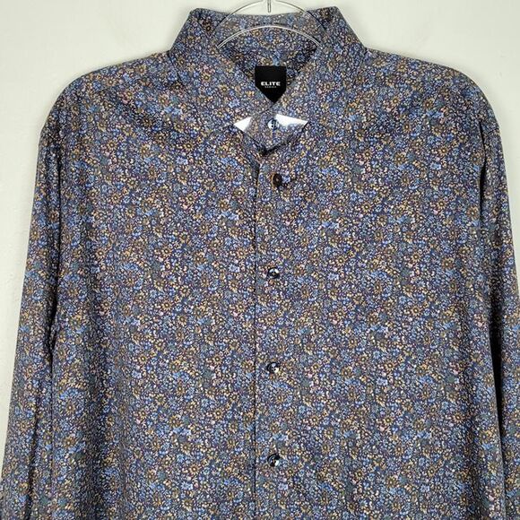 Serica Elite Size L NWOT Button Up Shirt Long Sleeve Floral Blue Multicolor - Picture 4 of 12